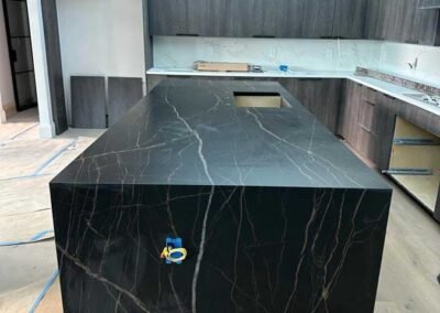 Engineered quartz kitchen countertop with waterfall edge, Tampa Bay